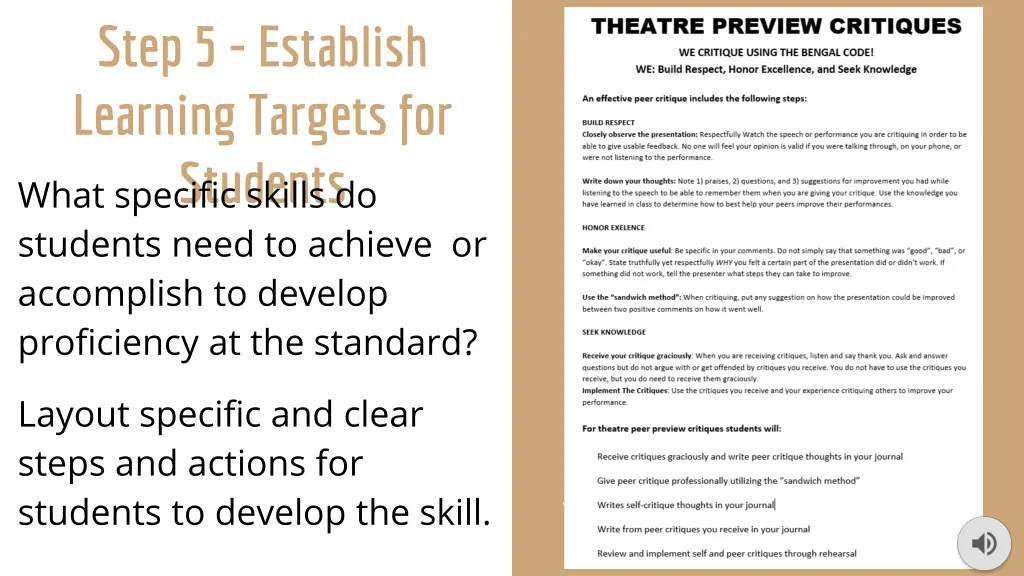 step 5 establish learning targets for students