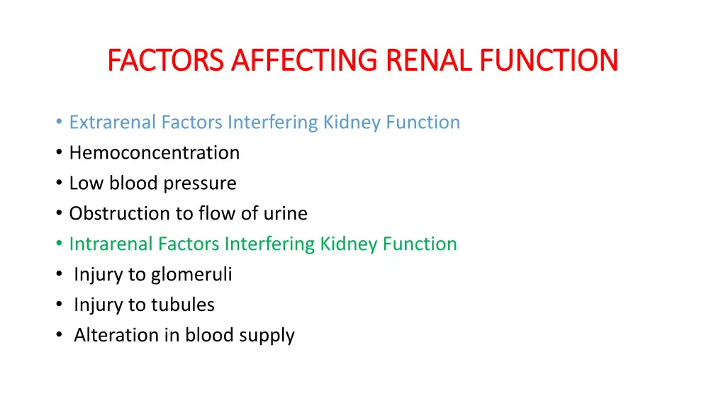 factors affecting renal function factors