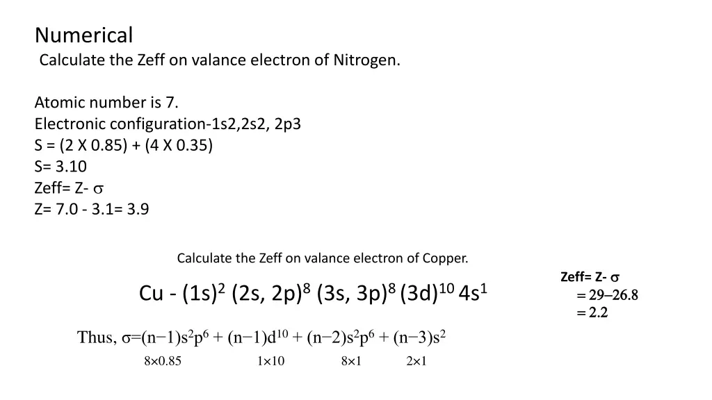 numerical calculate the zeff on valance electron