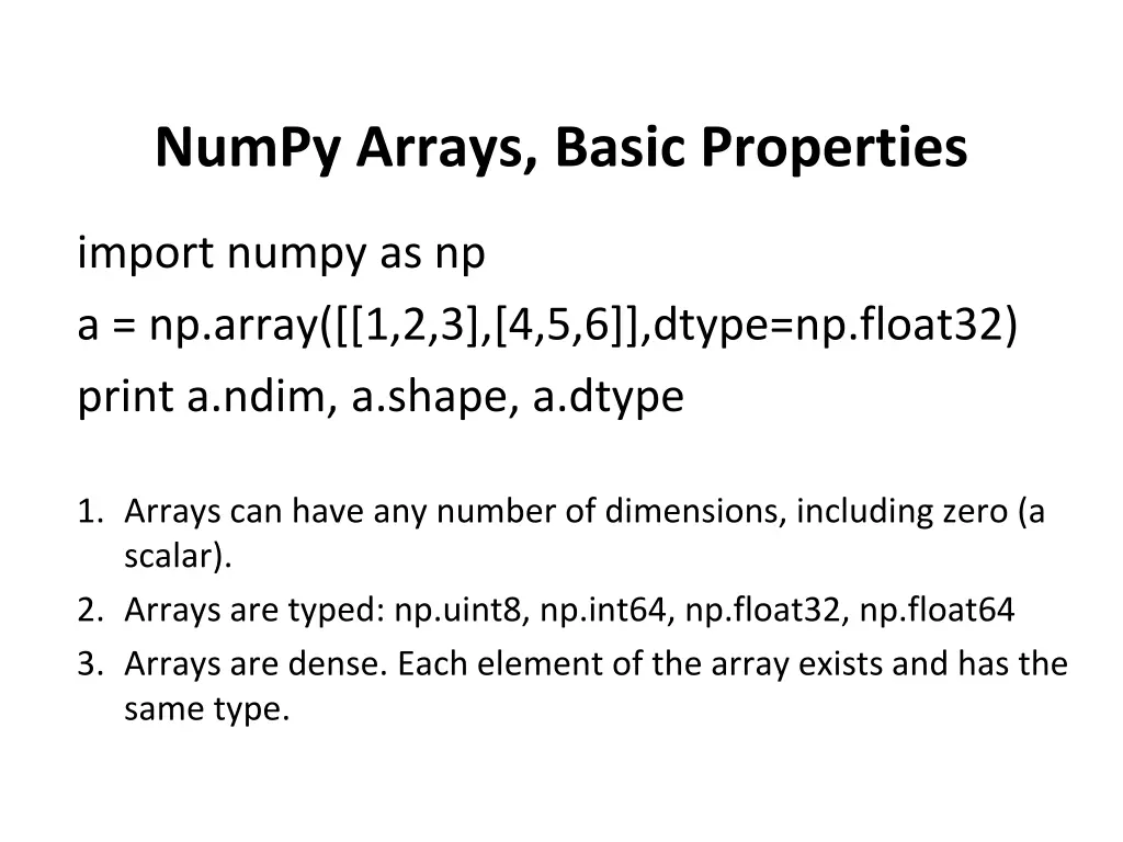 numpy arrays basic properties