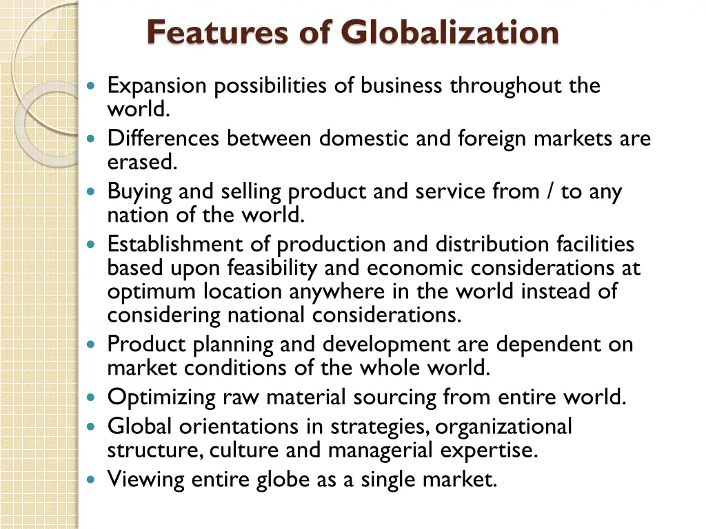 features of globalization