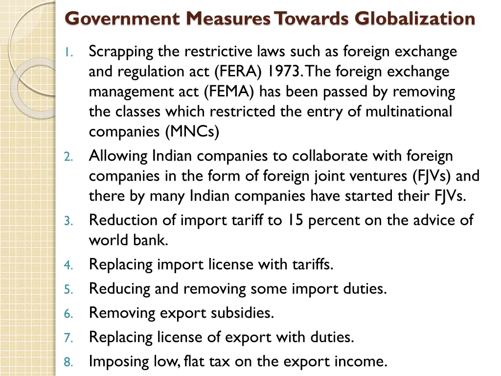 government measures towards globalization