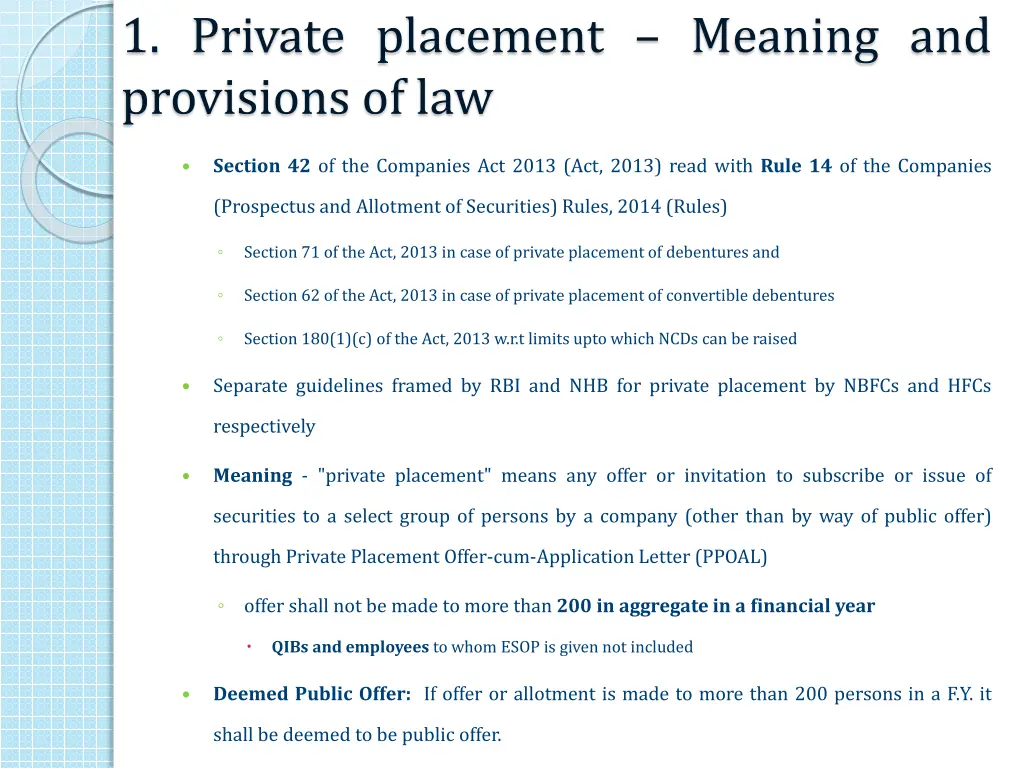 1 private placement meaning and provisions of law