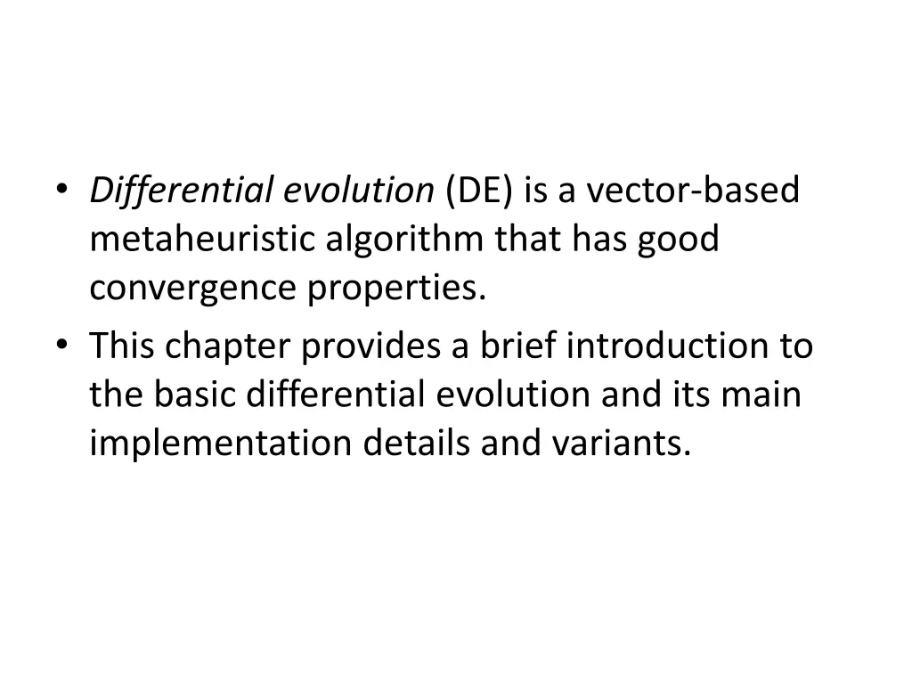 differential evolution de is a vector based