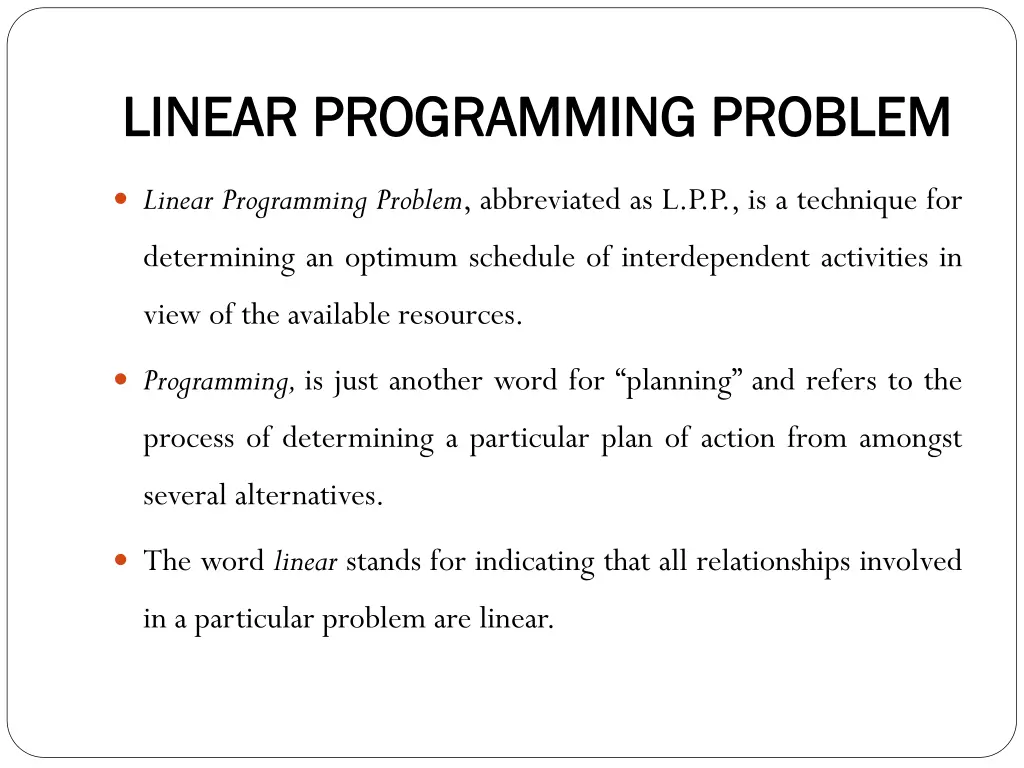 linear programming problem linear programming