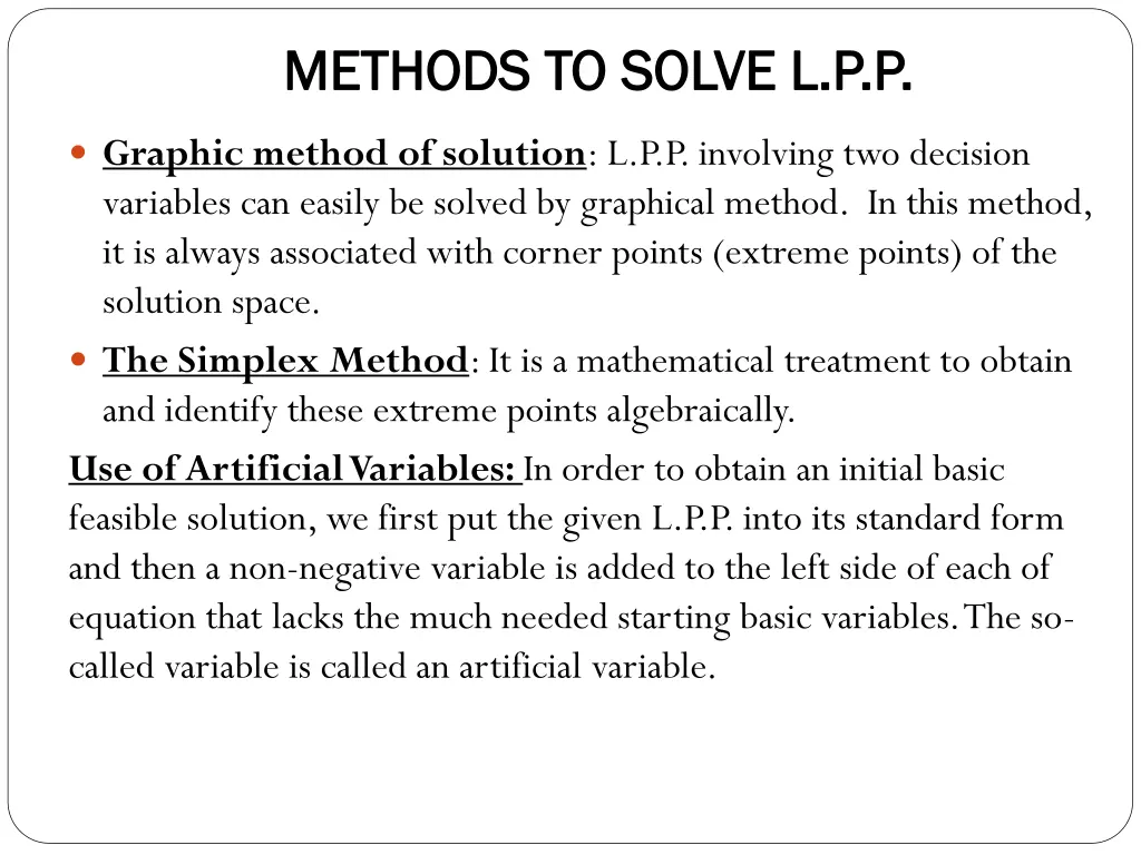 methods to solve l p p methods to solve l p p