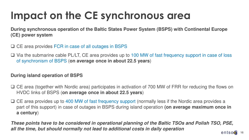 impact on the ce synchronous area