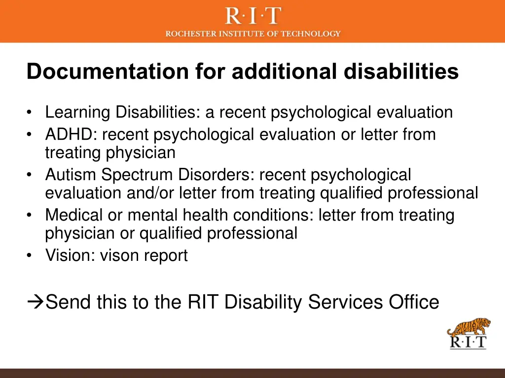 documentation for additional disabilities