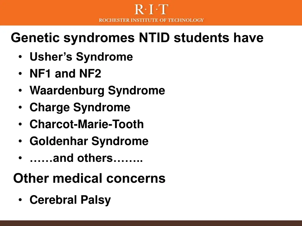 genetic syndromes ntid students have usher