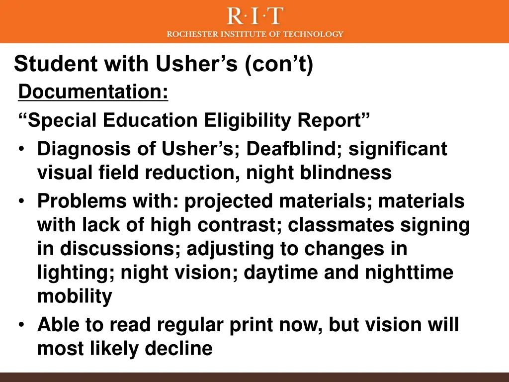 student with usher s con t documentation special