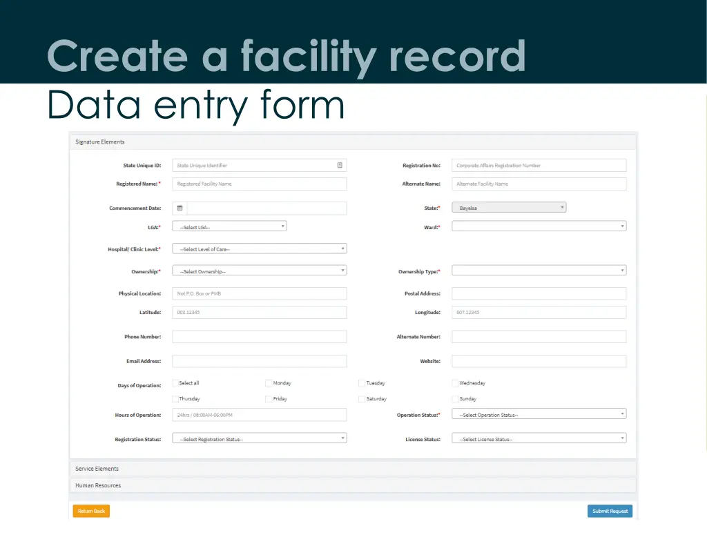 create a facility record data entry form