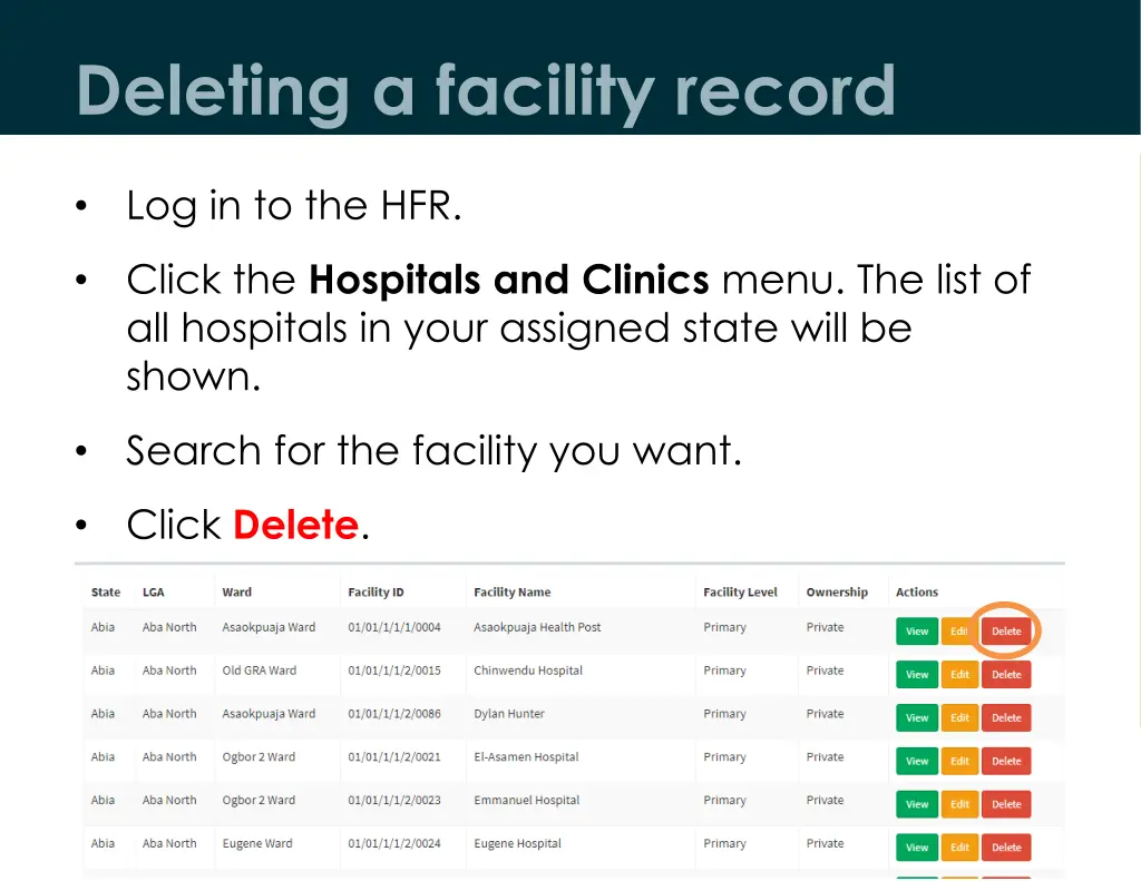 deleting a facility record 1