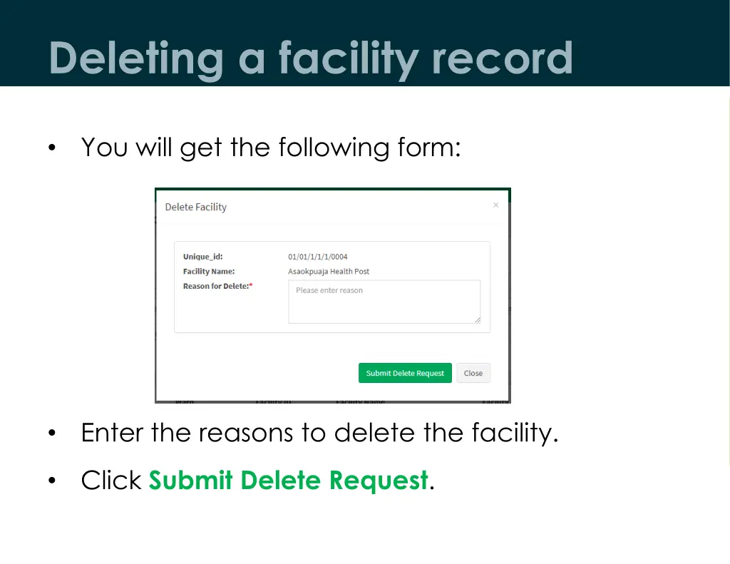 deleting a facility record 2