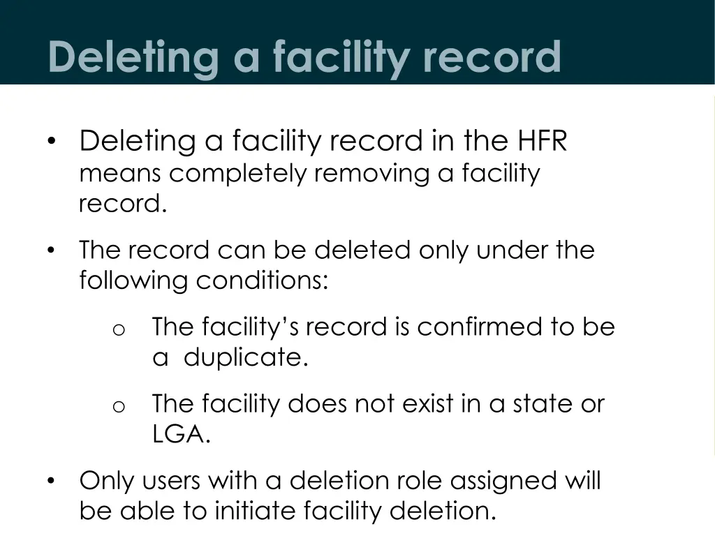 deleting a facility record