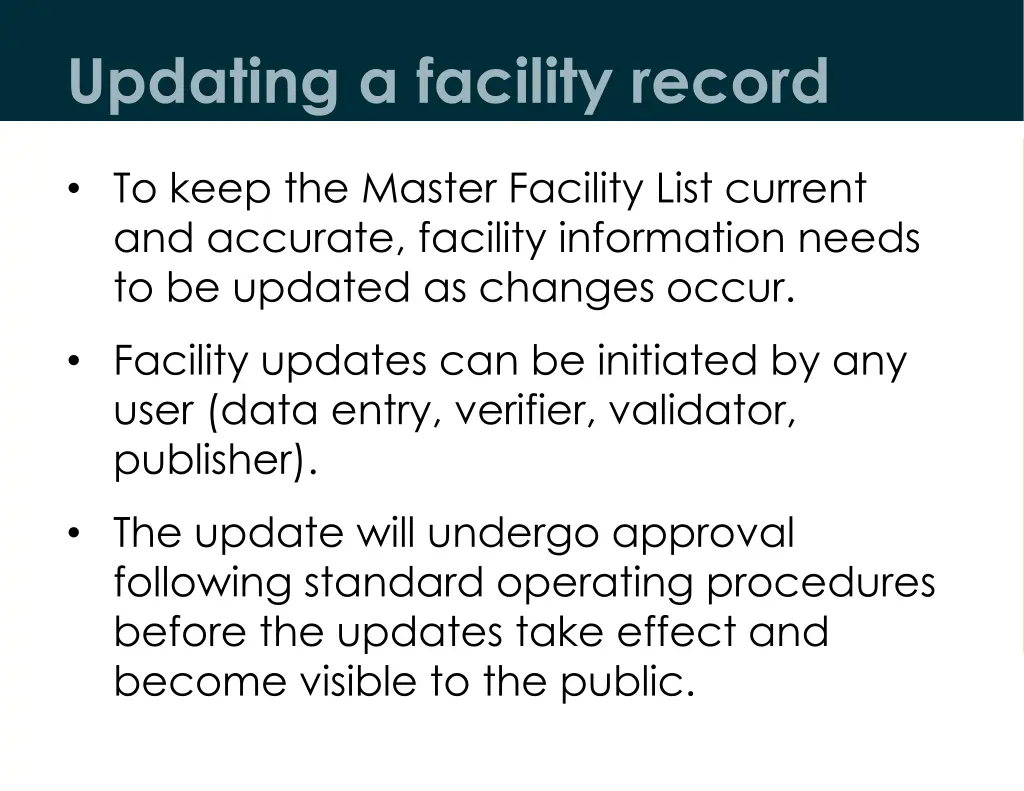 updating a facility record 1