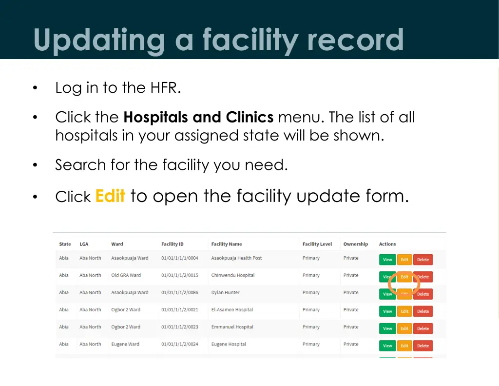 updating a facility record 2