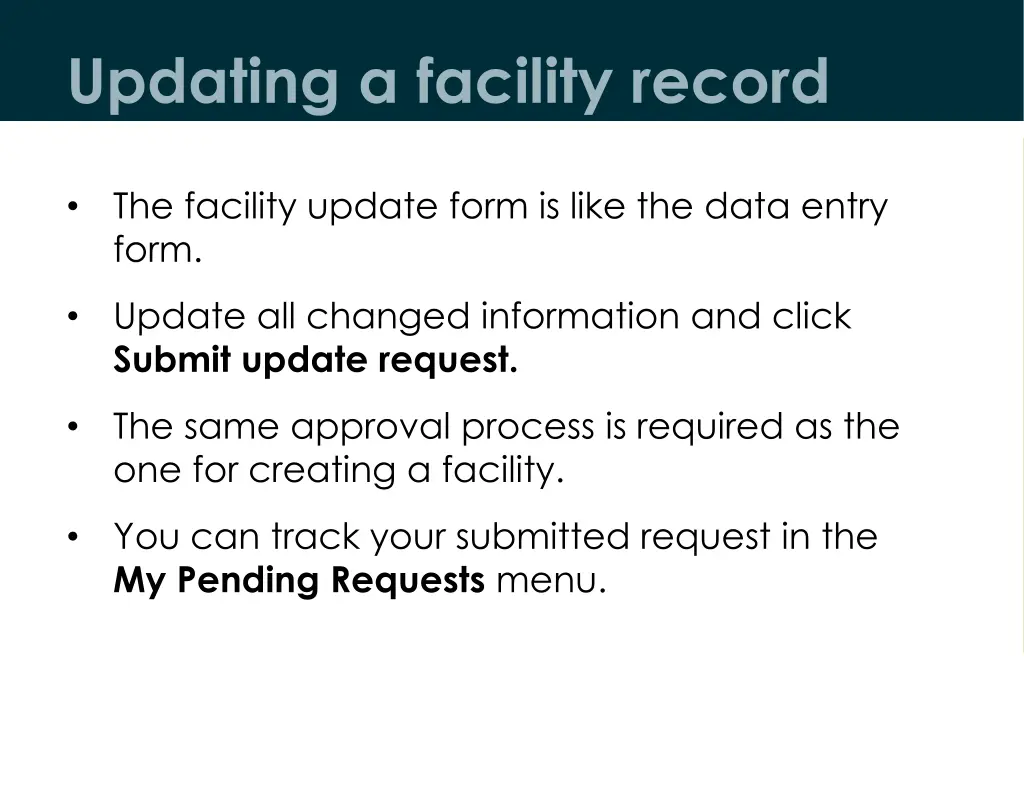 updating a facility record 3