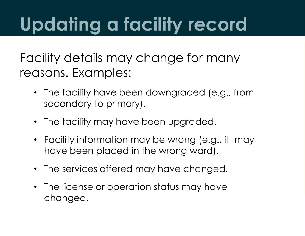 updating a facility record