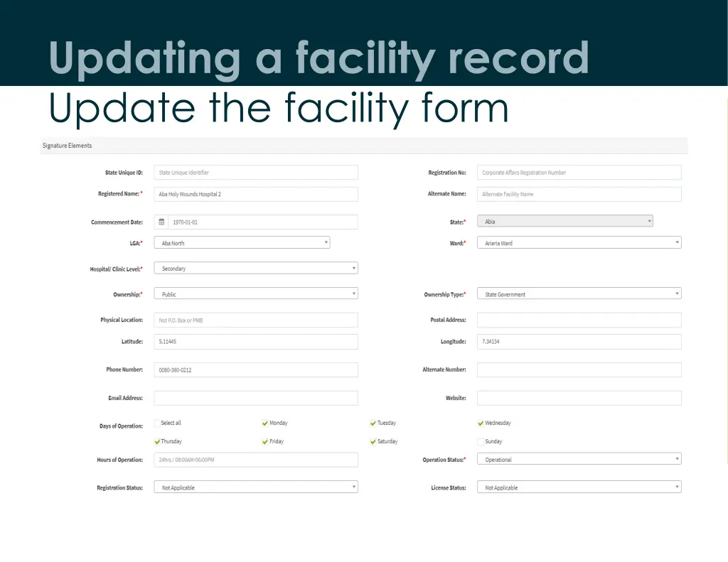 updating a facility record update the facility