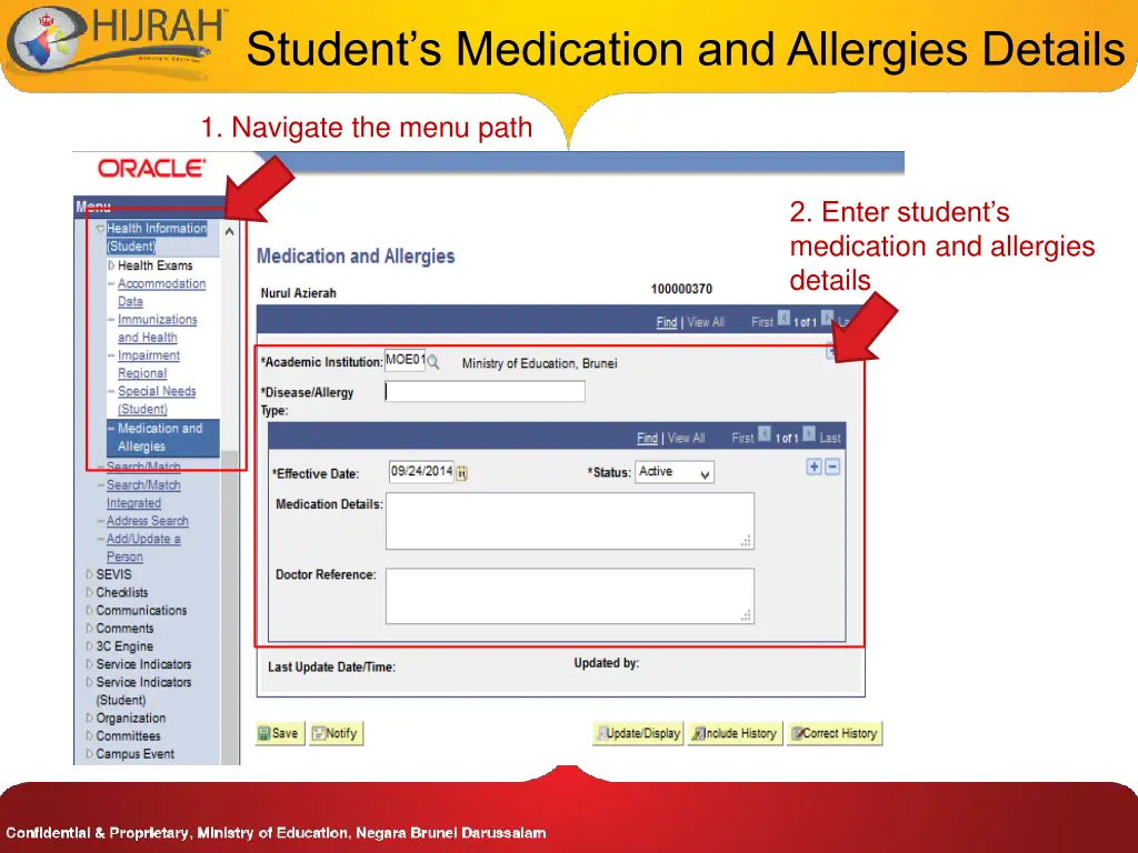 student s medication and allergies details