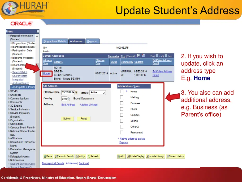 update student s address 1