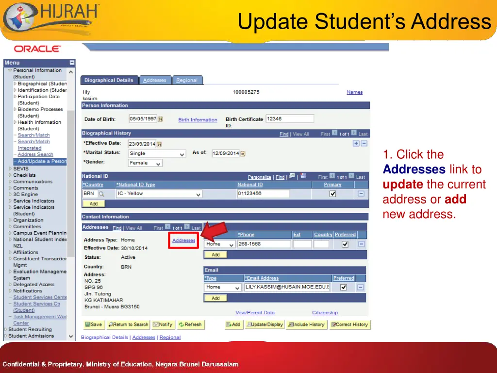 update student s address