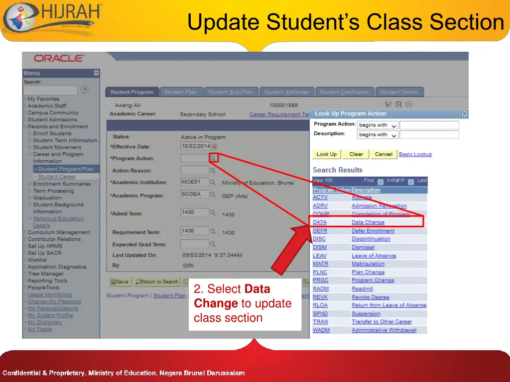 update student s class section 1