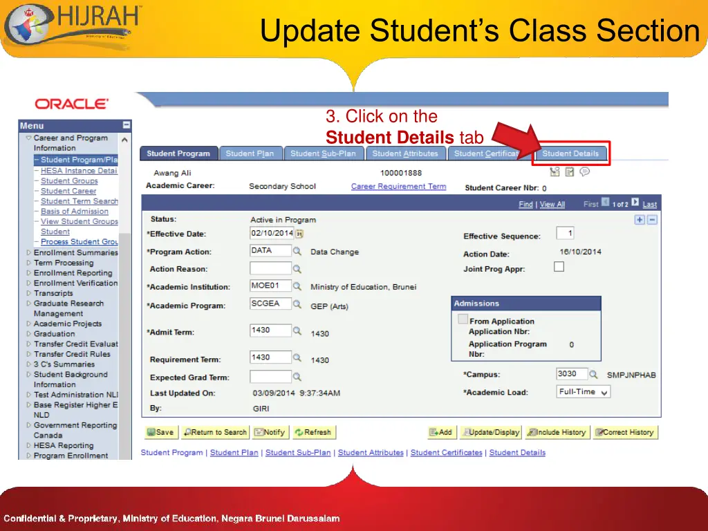 update student s class section 2