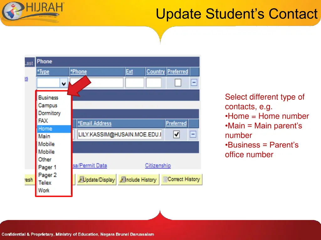 update student s contact 1