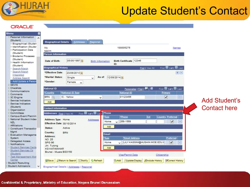 update student s contact