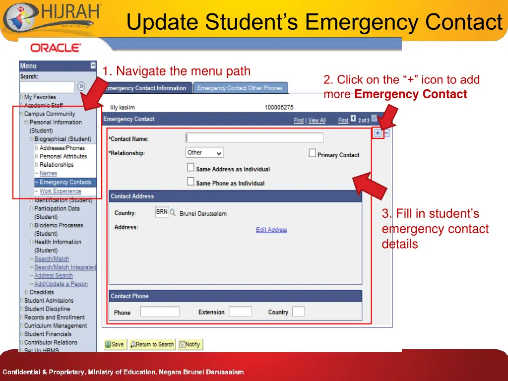 update student s emergency contact