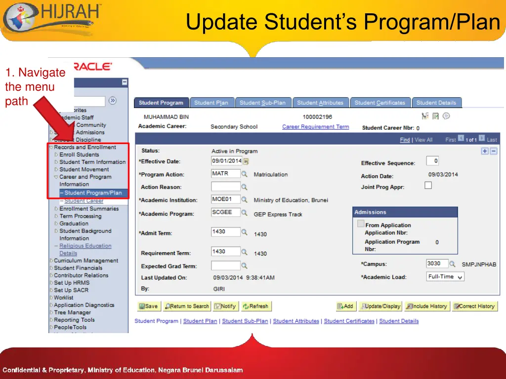 update student s program plan 1