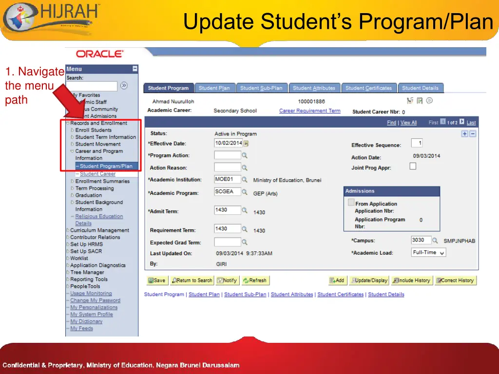 update student s program plan 8