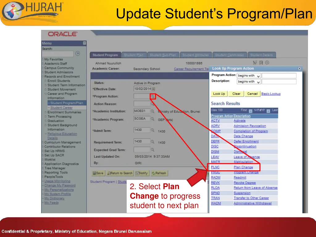 update student s program plan 9