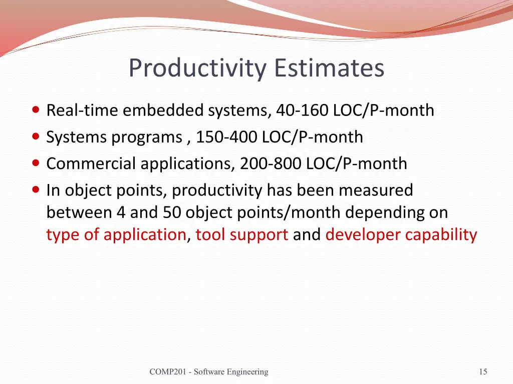 productivity estimates