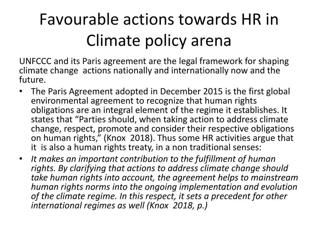 favourable actions towards hr in climate policy