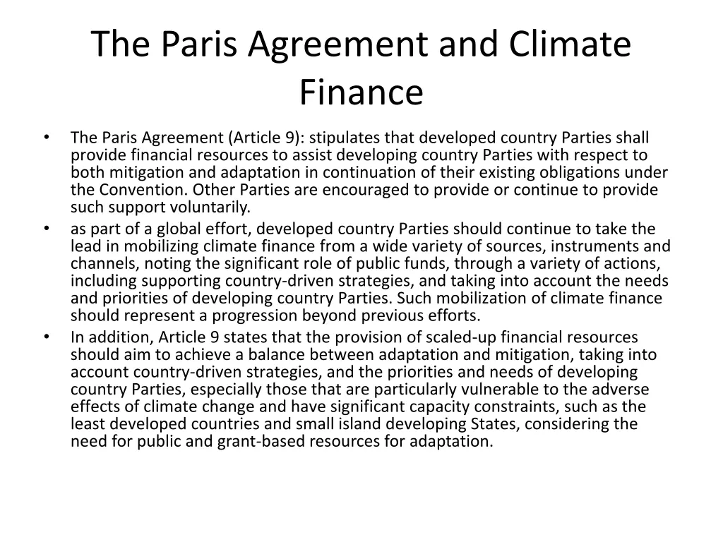 the paris agreement and climate finance