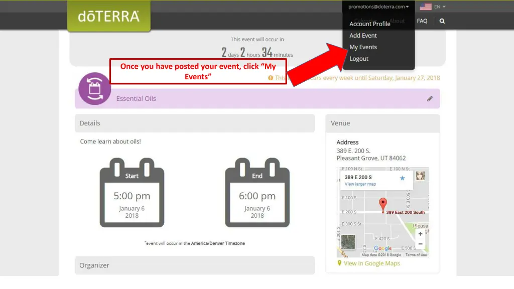 once you have posted your event click my events
