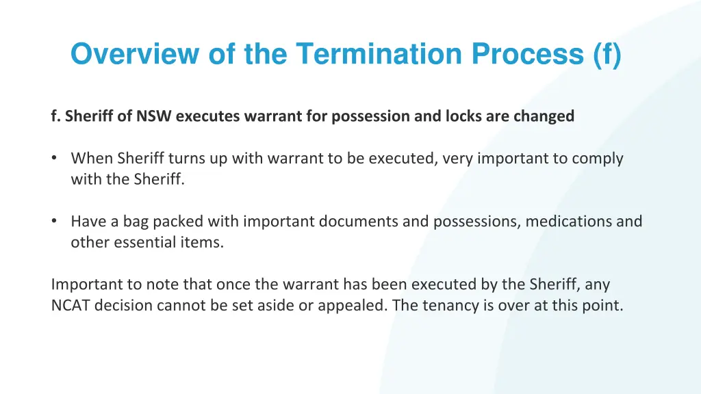 overview of the termination process f