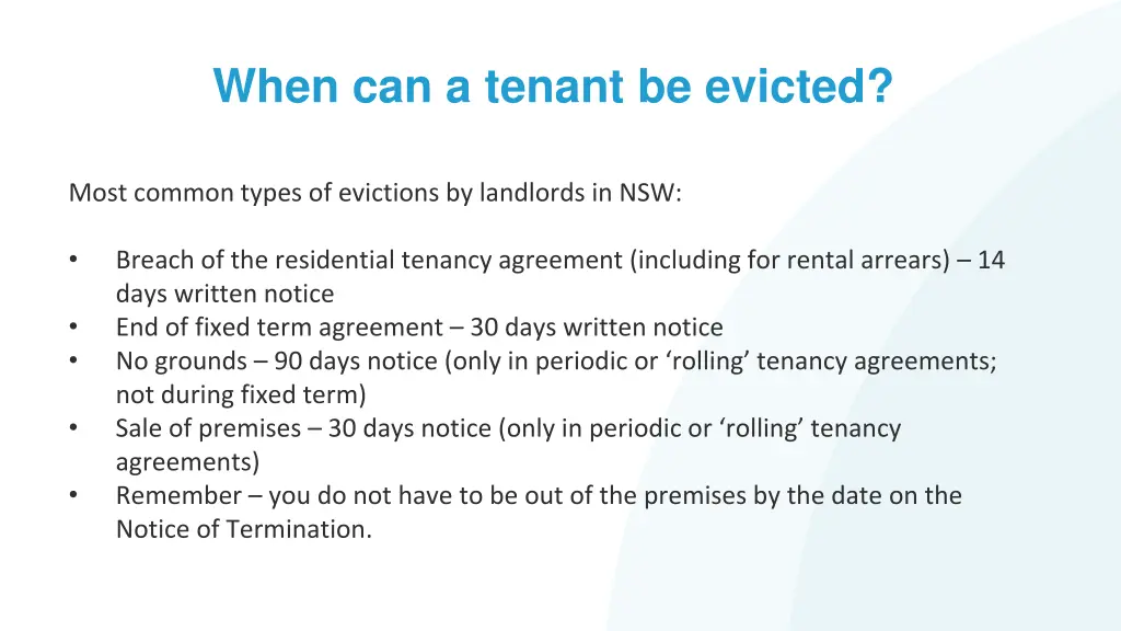 when can a tenant be evicted