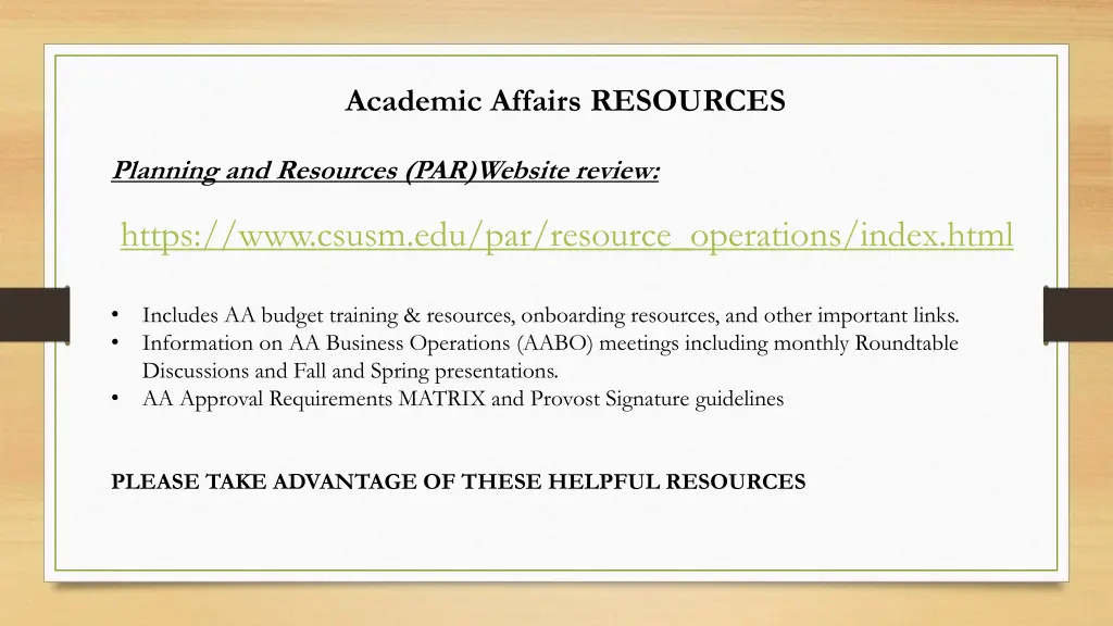 academic affairs resources