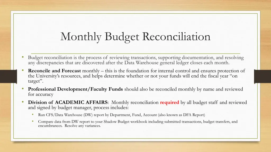 monthly budget reconciliation