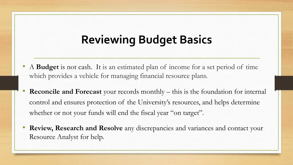 reviewing budget basics