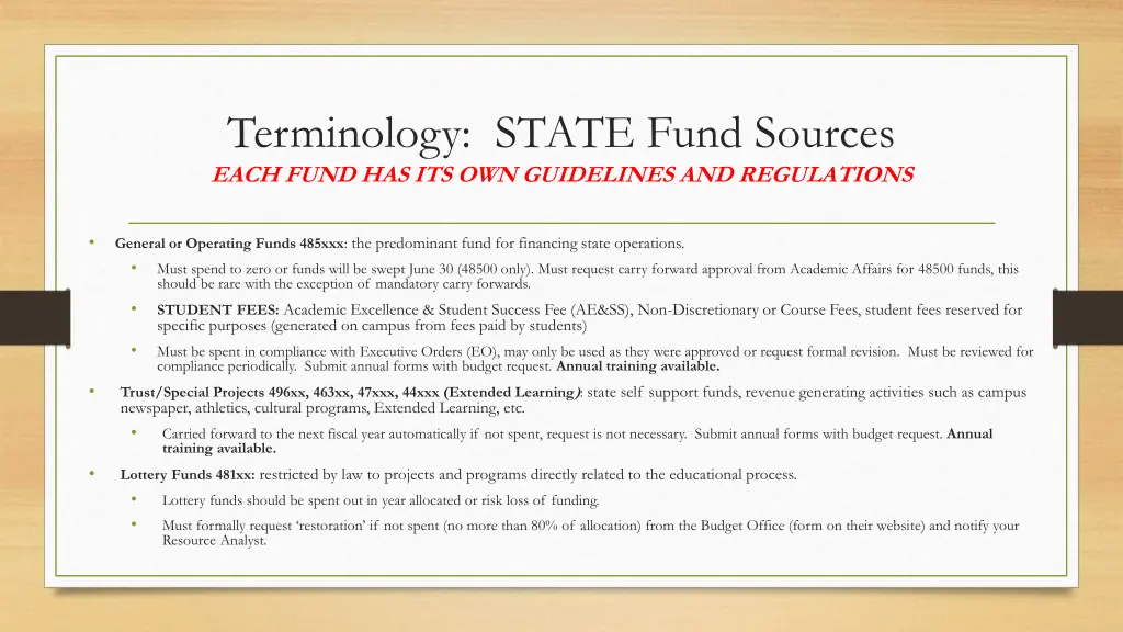 terminology state fund sources each fund