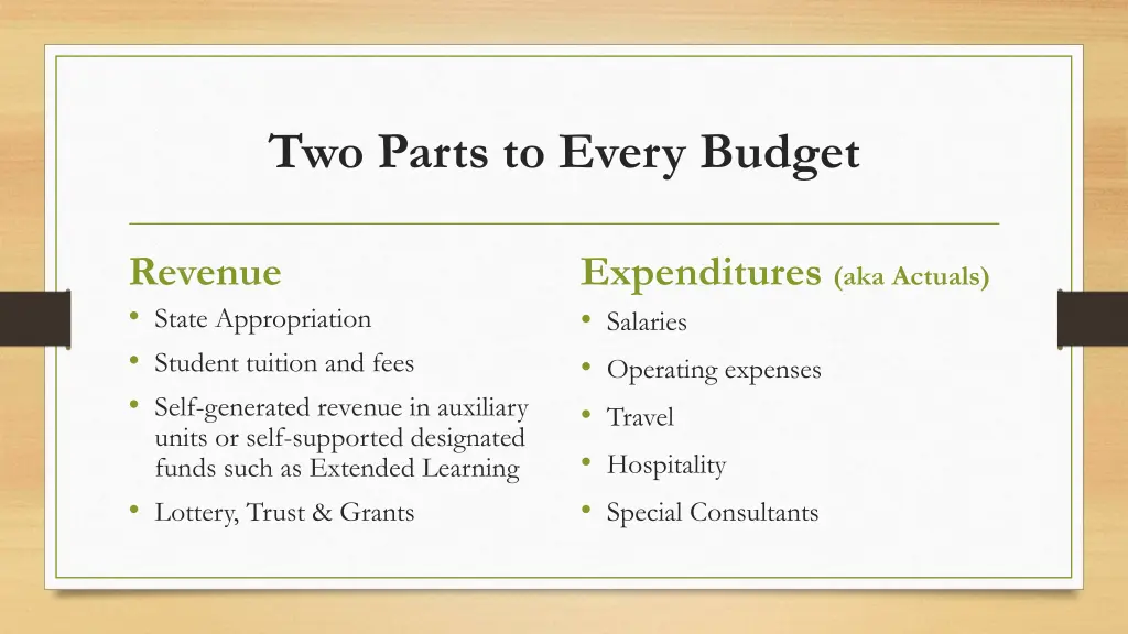 two parts to every budget