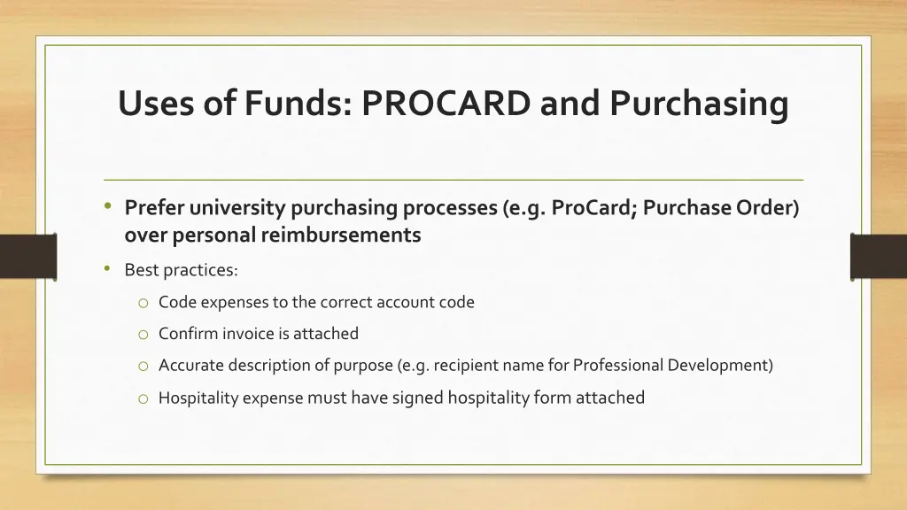 uses of funds procard and purchasing