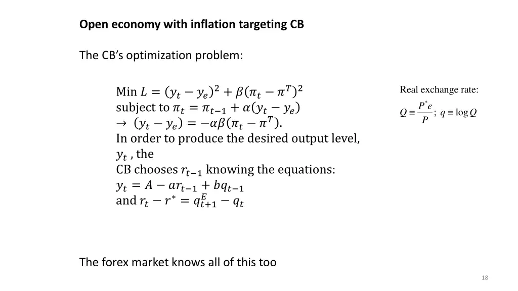 open economy with inflation targeting cb