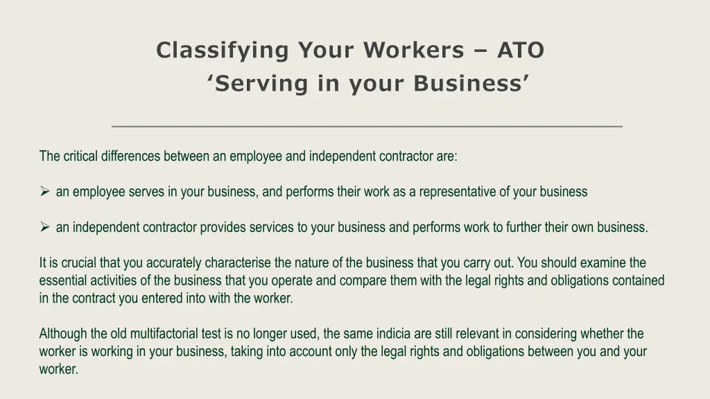 classifying your workers ato serving in your