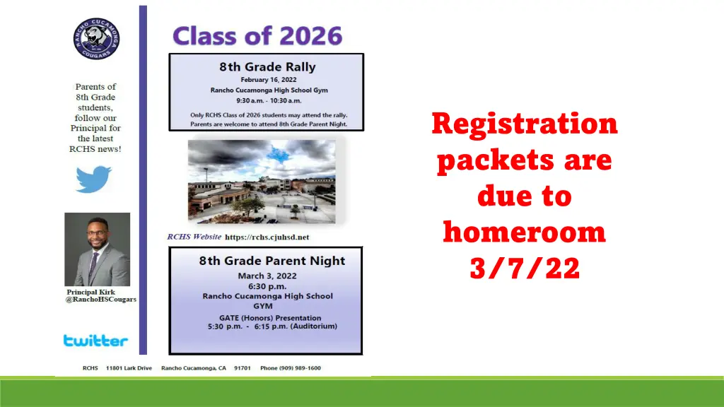 registration packets are due to homeroom 3 7 22