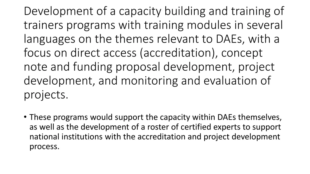 development of a capacity building and training